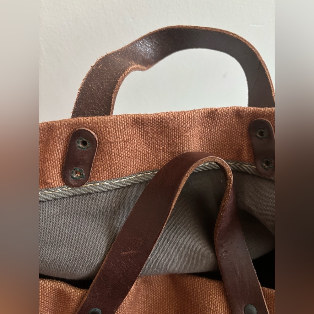 Tampico made in France cotton burlap leather tote bag - Picture 10 of 16